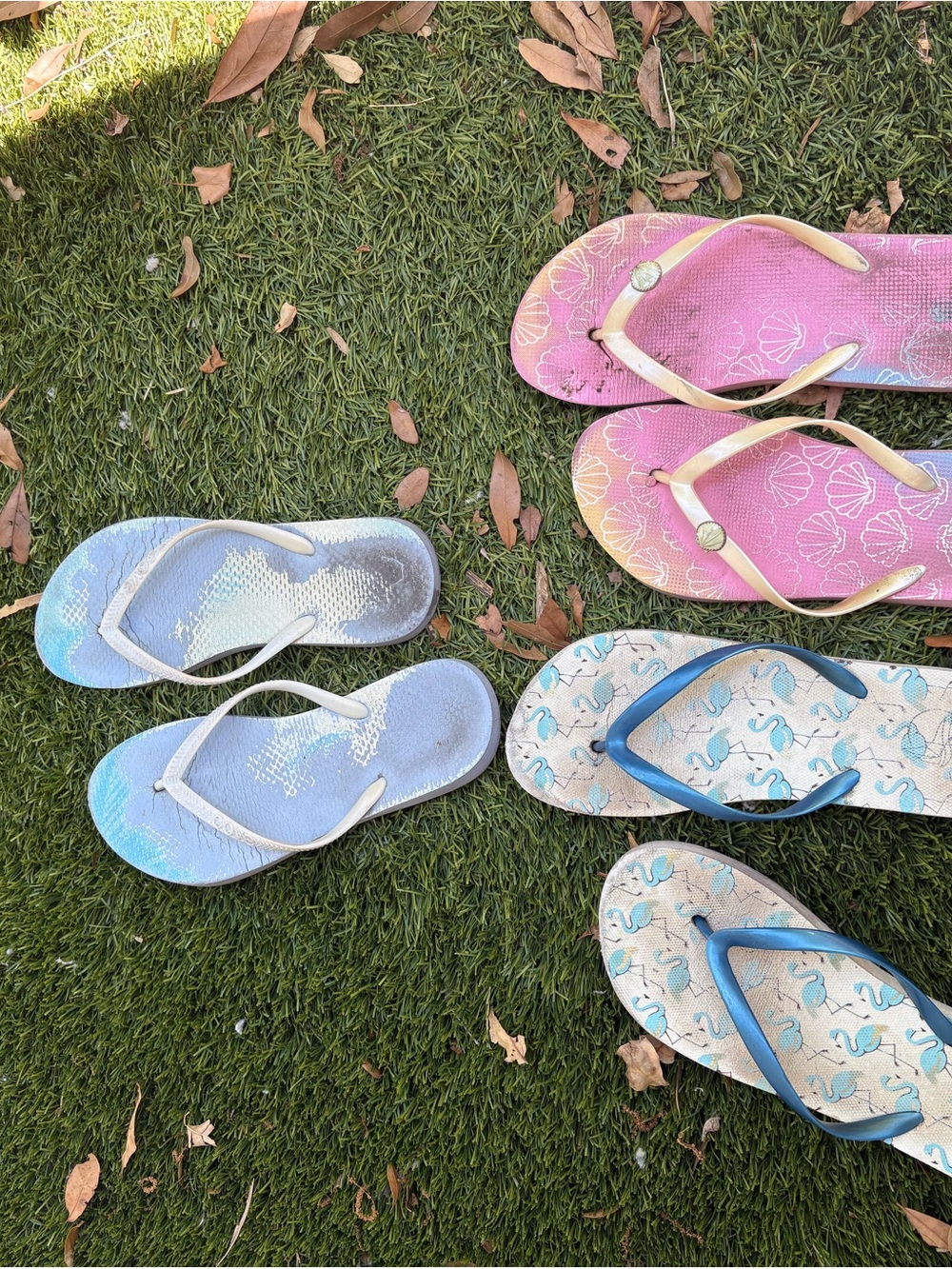 Women’s Used Flip Flops - Blue, Pink, Teal Size 7